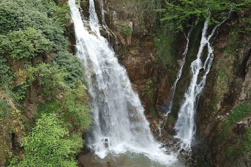 Gümüşhane’nin saklı cenneti Çağlayandibi Şelalesi baharla coştu
