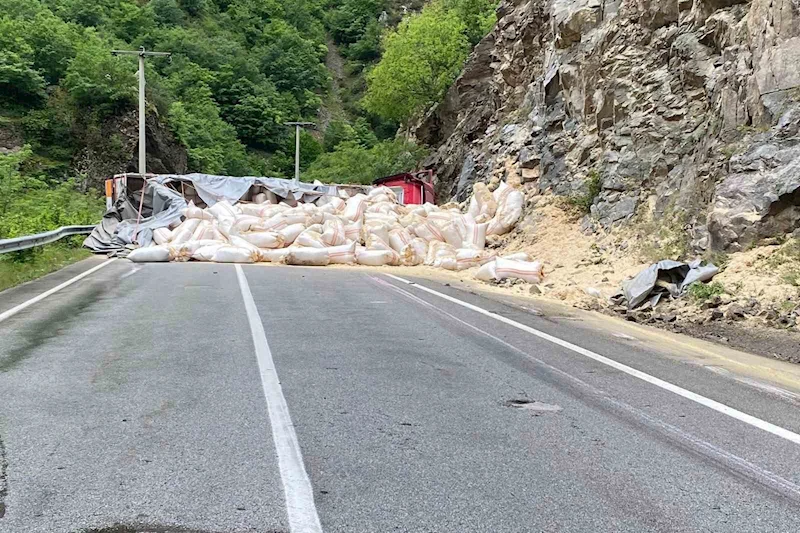 Saman yüklü tır devrildi: 1 yaralı
