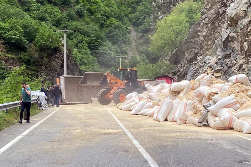 Saman yüklü tır devrildi: 1 yaralı
