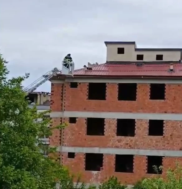 Çatıda mahsur kalan köpek kurtarıldı
