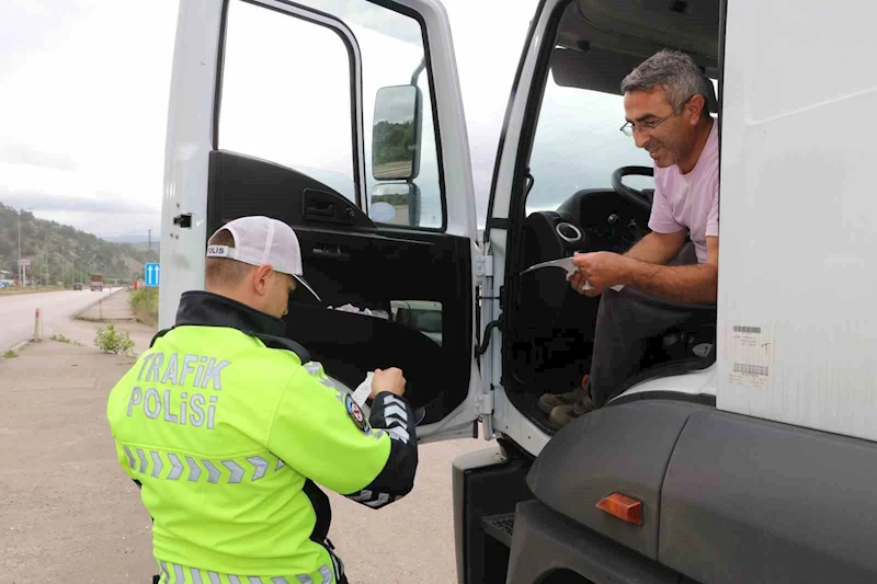 Taşova’da polis yük taşıyan araçları denetledi

