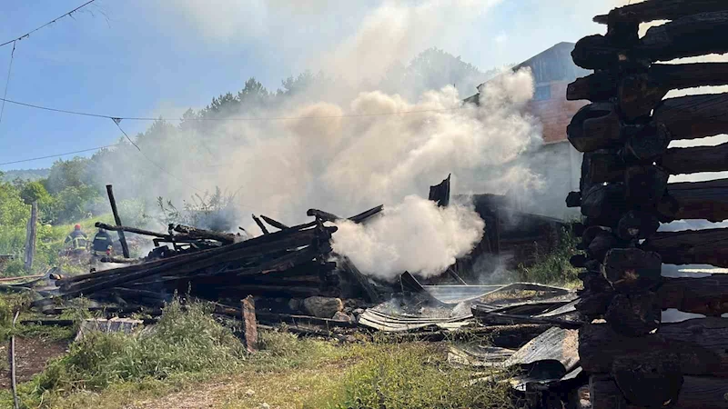 Bolu’da 2 samanlık ve odunluk alev alev yandı: Yangın havadan görüntülendi
